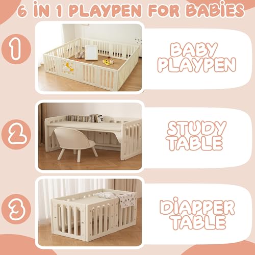 Image of Playpen for Babies Up to 5 Years with Balls 16 Panel Baby Playpen with Safety Gate, Kids Play Area Indoor Setup, Play Yard Fence for Toddlers,Children (Beige, 14 Panel)
