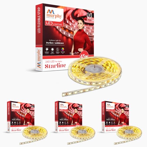 Image of Murphy 45W LED Strip Light 2835 High Lumen 5 Metre (240 LEDs /Mtr) Warm White - 12V DC 10A Driver Included | Cove /False Ceiling /Decor Light (Pack of 4, 1-Year Warranty)