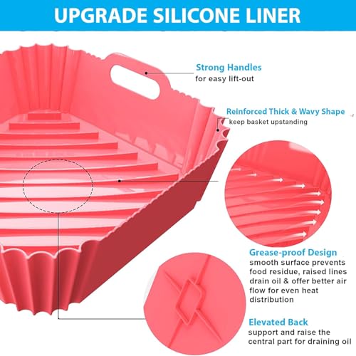 Image of Air Fryer Silicone Liners - 2 PCS Square with Oven Mitts, Basting Brush, & Tongs - Reusable Silicone Molds, Replacement for Parchment Paper