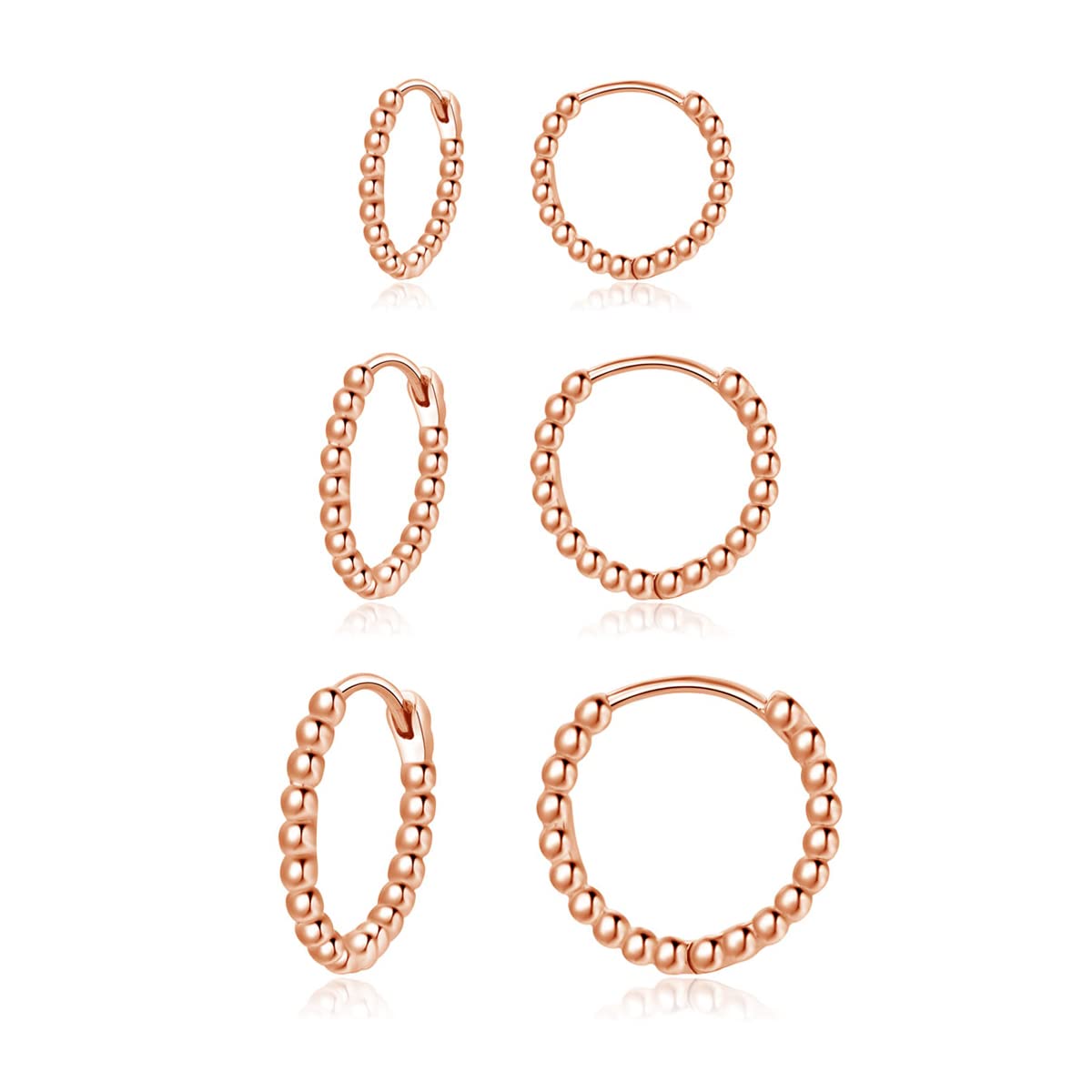 Creolen Silber Damen Ohrringe, 3 Paare 925 Sterling Silber Creolen Ohrringe Set, Hypoallergen Klein Schlafen Creolen Ohrringe, Unisex Silber Perlen Kreolen Ohrringe Set in 10, 12, 14mm