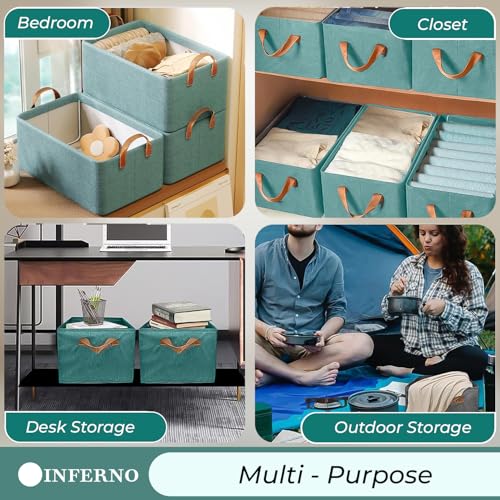 Image of INFERNO 3 Piece Foldable Wardrobe Cloth Organizer with Durable Handles, Space Saving Stuff Storage Box Closet Drawer Organizers for Clothes, Toys, Books, Blanket (Green)