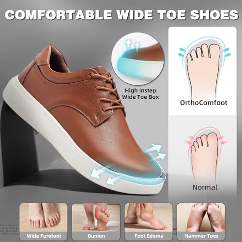 Image of OrthoComfoot Men's Orthopedic Business Leather Dress Shoes - Wide Arch Support Plantar Fasciitis Orthotics Oxford - Cap Toe Comfort Patent Tuxedo Sneakers for Foot and Heel Pain Relief