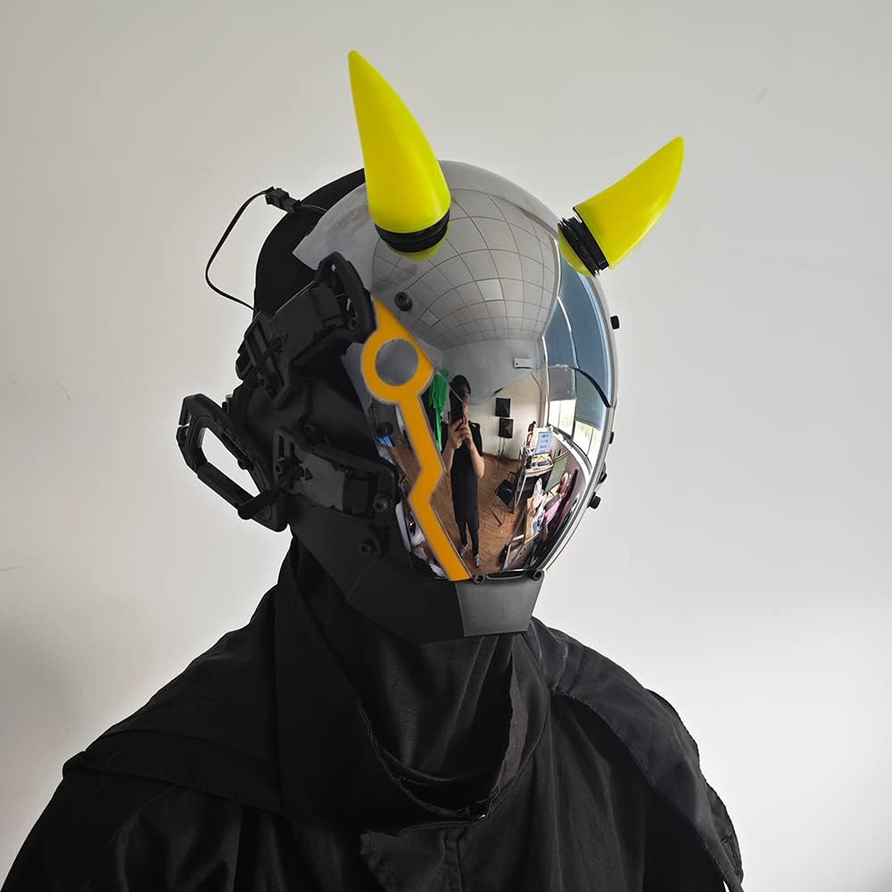 KYEDAY Punk Mask for Men, LED Ox horn Mask,Futuristic Punk Techwear, Cosplay Halloween Fit Party Music Festival Accessories