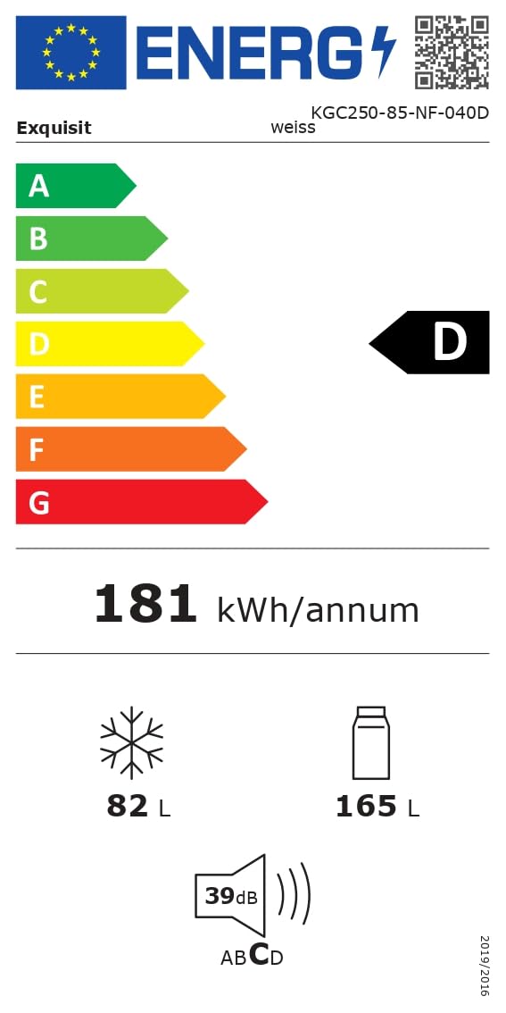 Exquisit Kühl-Gefrierkombination No-Frost, 247 L, Weiß, 39 dB | Freistehend, 4-Sterne-Gefrierfach, Schnellgefrieren, Energieklasse D – ideal für 3–4 Personen