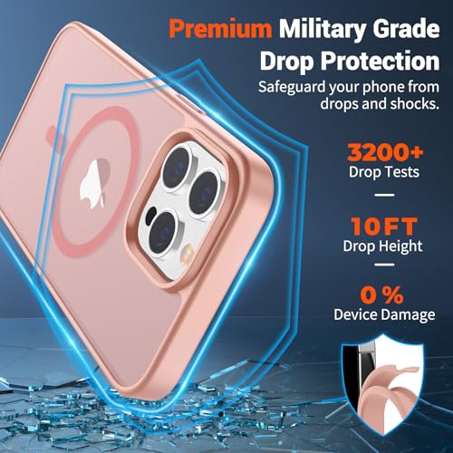 Image of SUPFINE Magnetic for iPhone 13 Pro Case (Compatible with MagSafe) (Military Grade Drop Protection) Translucent Matte Shockproof with Anti-Fingerprint Phone Case,Pink