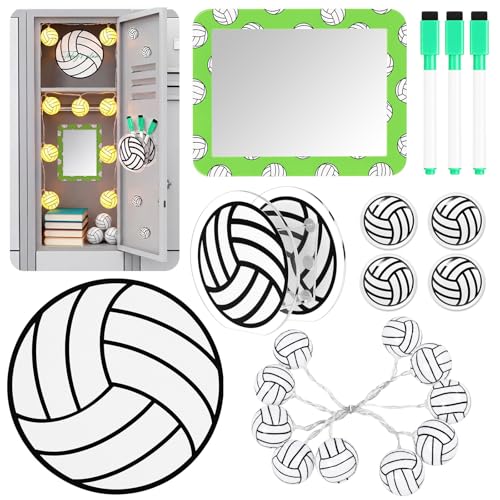 Poola Voidra Volleyball 11 Pcs Locker Decor Kit Include Ball Shaped Magnets Magnetic Mirror Pen Holder Whiteboard Markers and String Lights for Back to School Essentials Locker Decoration by Poola Voidra - Used condition - US$12.66