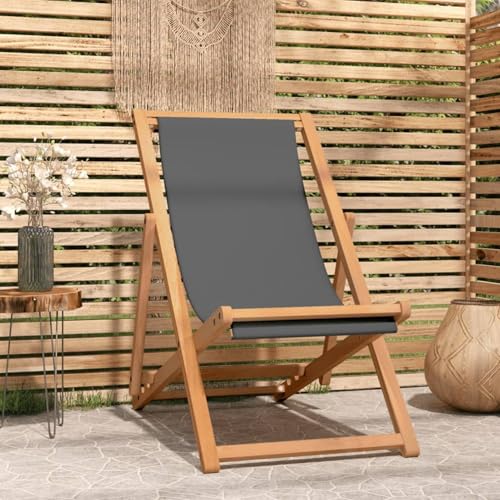 Homgoday Silla de Playa Plegable Madera Maciza de Teca Gris sillas de Jardin sillas Jardin Exterior sillas terraza Exterior