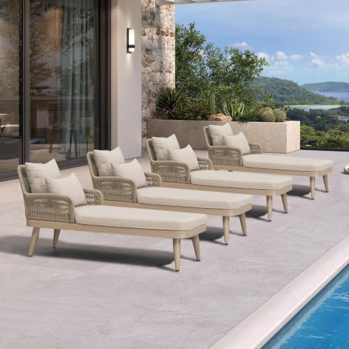 Image of PURPLE LEAF Patio Chaise Lounge Chair with 2 Pillows Aluminum Champagne