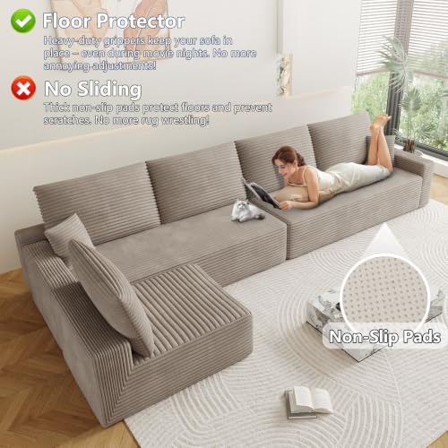 Image of Oversized Modular Sectional Sofa Couch, Large 6 Seater Corner Sofa Modern L Shaped Sectional Couch Cloud Couches for Living Room, Office, Spacious Space, Corduroy, No Assembly Required, Camel