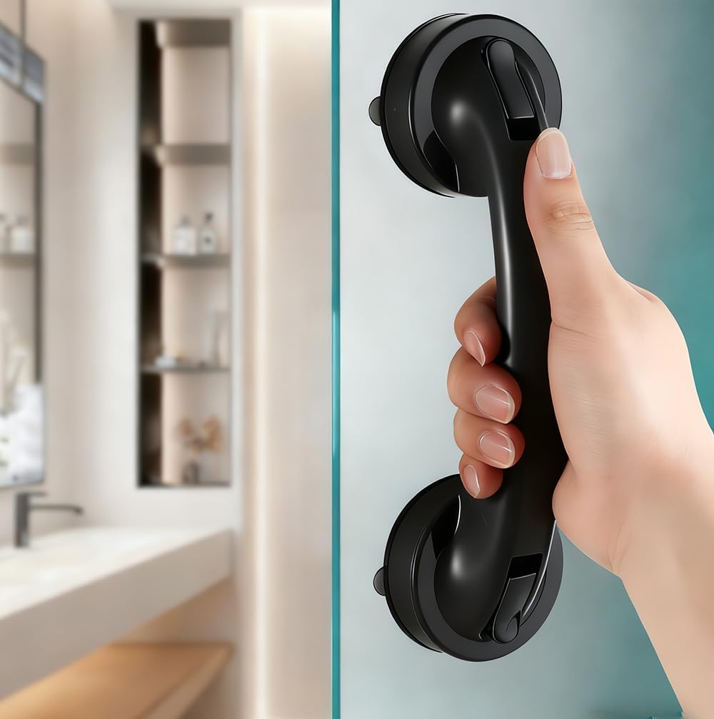Suction Cup Handle Suitable for Various bathrooms, Kitchens, Showers, Sliding Glass Doors, cabinets, Drawers (Black)