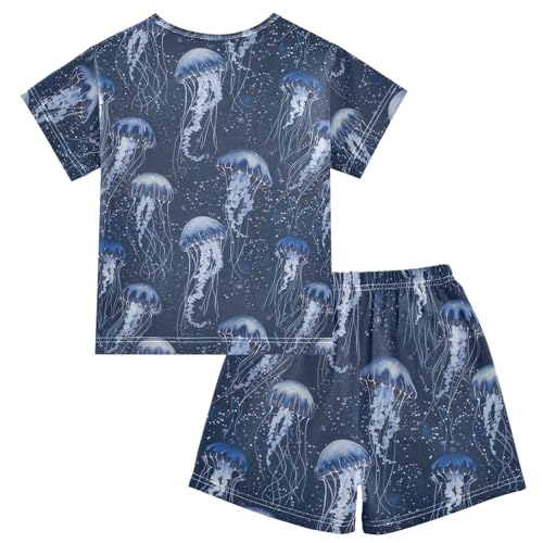 ALAZA Jellyfish Blue Pajama Set Short Sleeve Sleepwear Soft Lounge Nightwear2