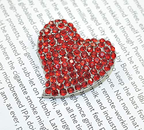 Gyn&Joy Silvery Tone Austrian Crystal Love Valentine Heart Brooch Pin Bz264 (Red) #TOP1