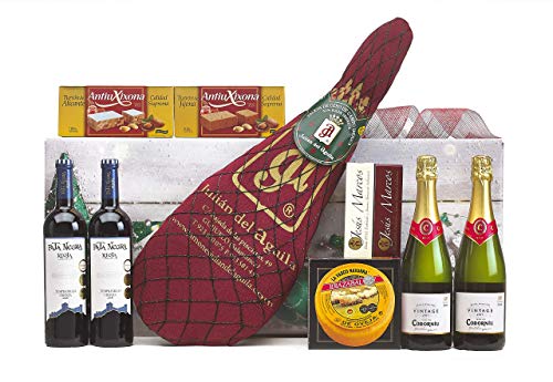 Cesta de Navidad con Jamón 2020 Edic. Especial · Lote Regalo Personal o de Empresa · Incluye Opcionalmente Tarjeta Dedicada y Personalizada · Agradecimiento Navideño. (Lote 38)