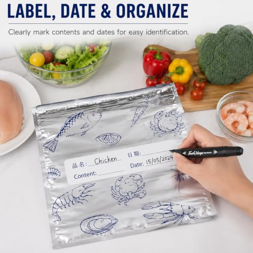 Image of Pack of 10 Reusable Aluminum Foil Food Storage Bags with Zip Lock Seal, Leakproof & Airtight Freezer Bags, Stand-Up Reusable Fresh Keeping Bags for Meat, Vegetables & Snacks, Washable Pouches