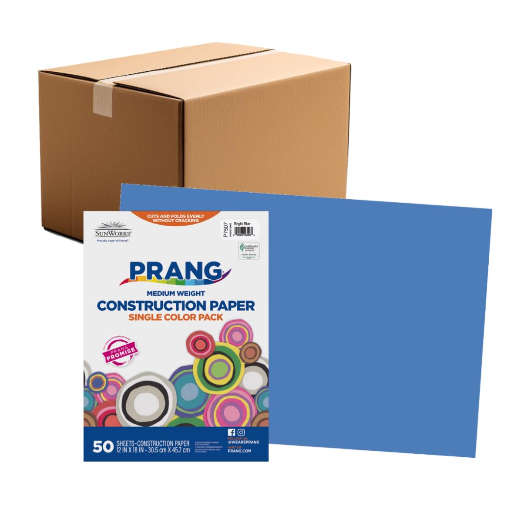Prang Construction Paper, 12" x 18", Bright Blue, 50/Pack, 25 Packs