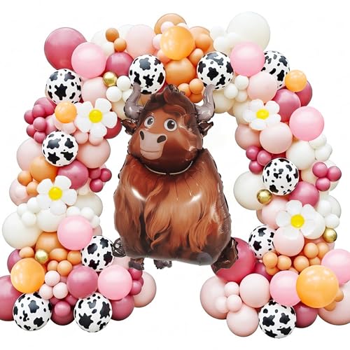 Kit d'arche de ballons vache des Highlands 116 pièces en aluminium durable et latex
