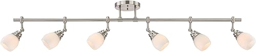 Miniatura 3 de Pro Track Elm Park - Kit de lámparas de techo de 6 cabezales, direccional, ajustable, plateado, acabado de níquel cepillado, cristal, moderno