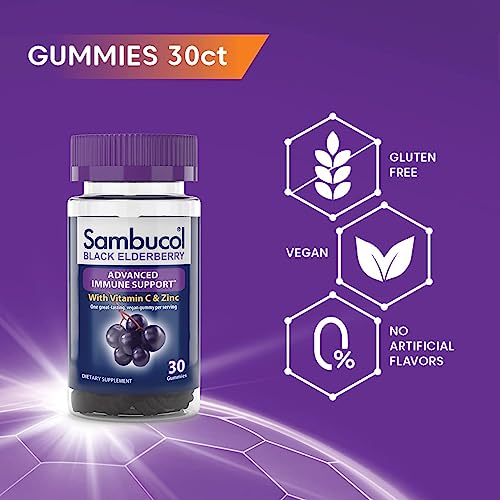 Sambucol Black Elderberry Gummies with Vitamin C & Zinc - Sambucus Elderberry Gummies for Immune Support, High Antioxidants, Gluten Free, Vegan, Elderberry with Zinc & Vitamin C for Adults - 30 Count