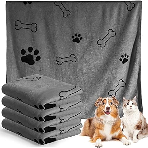 Chumia 4 Pcs Dog Towels for Drying Dogs Puppy Towel Bulk Microfiber Absorbent Towel Pet Bathing Supplies Quick Drying Paw Towel for Medium Dogs Cats Pets Shower (Gray,55 x 28 Inch) Cover