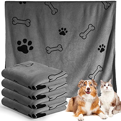 Chumia 4 Pieces Dog Towels For Drying Dogs Puppy Towel Bulk Microfiber Absorbent Towel Pet Bathing Supplies Quick Drying Paw Towel For Medium Dogs Cats Pets Shower (Gray, 55.1 X 27.6 Inch) #TOP11