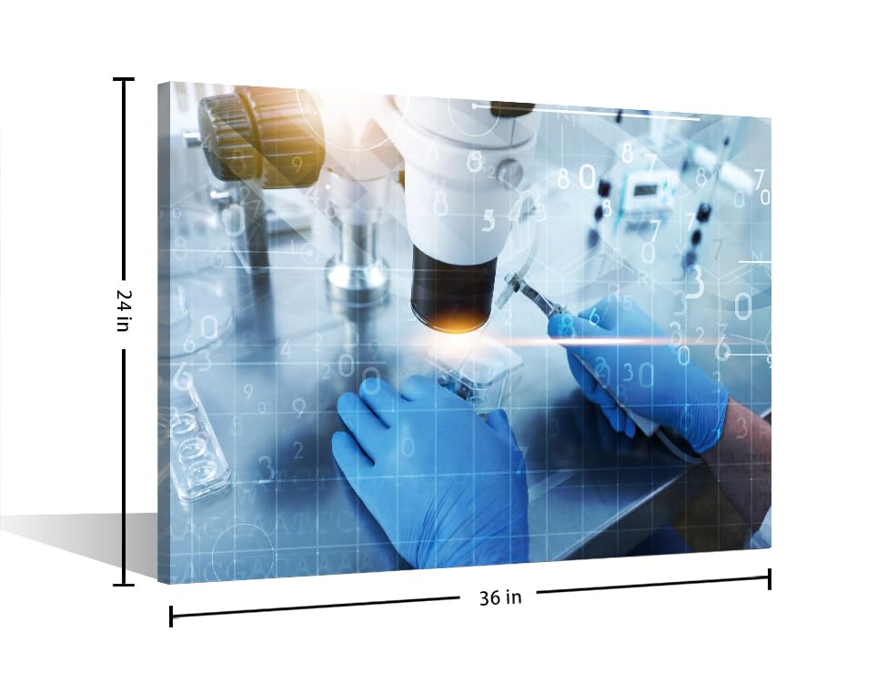 Image of TUMOVO 1 Panel Microscope Medicine Poster Canvas Wall Art Clinical Laboratory Posters and Prints Young Scientist Bathroom Decor Wall Art Print on Canvas Framed Ready to Hang, 24 inch Wx36 H