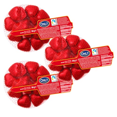 ONLY Schokoherzen 3er Set je 84g Zarte Vollmilchschokolade in Herzform einzeln verpackt ideal für Valentinstag Muttertag Hochzeit Geburtstag Mitgebsel Candy Bar & süße Überraschungen