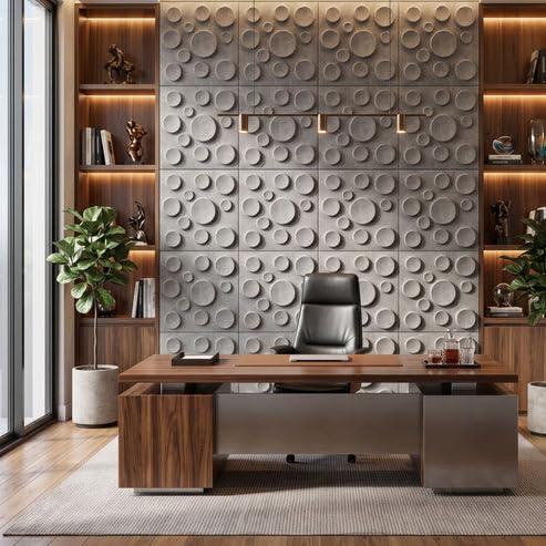 Image of Kayra Decor 3D PVC Wall Panels for Bedroom & Living Room | Moon Design | Gray Marble Color | 19.7 x 19.7 Inch | Pack of 40 | 107.6 Sq Ft