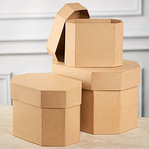 Factory Direct Craft Handcrafted Paper Mache Rectangular Octagon Boxes - 3 Boxes (1 of Each Size)