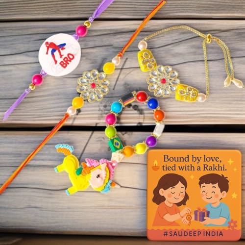 Image of Saudeep India Fridge Magnet with Family Rakhi Combo Gift Set of Lumba Couple Rakhi for Bhaiya Bhabhi Kid Brother & Baby | Travel Souvenir | Refrigerator Magnet