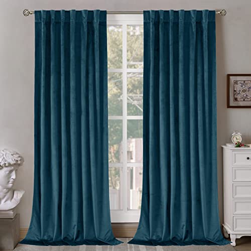 Bgment Teal Velvet Curtains 108 Inches Long For Living Room, Thermal Insulated Room Darkening Curtains Drapes Window Treatment With Back Tab And Rod Pocket, Set Of 2 Panels, 52 X 108 Inch #TOP13