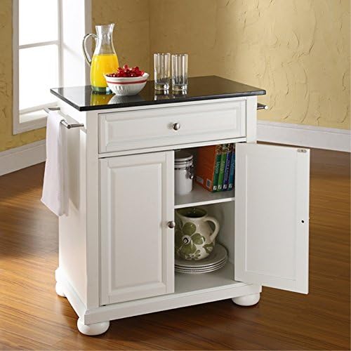 Ergode Durable Solid Hardwood Kitchen Island | Elegant Raised Panel Doors | Ample Storage Space | White Finish