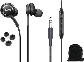 ElloGear 2023 OEM Earbuds Stereo Headphones for Samsung Galaxy S10 S10e Plus A31 A71 Cable - Designed by AKG - with Microphone and Volume Buttons (Black) with Carrying Pouch