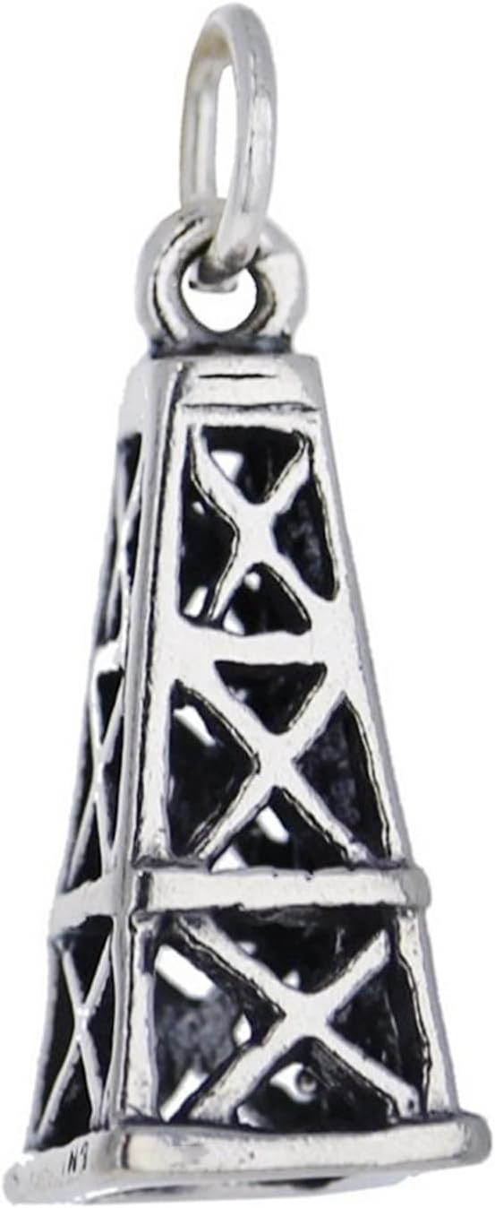 Oil Well Tower Rig Derrick Pump 3D 925 Sterling Silver Charm Pendant Bracelet Jewelry Making Supply