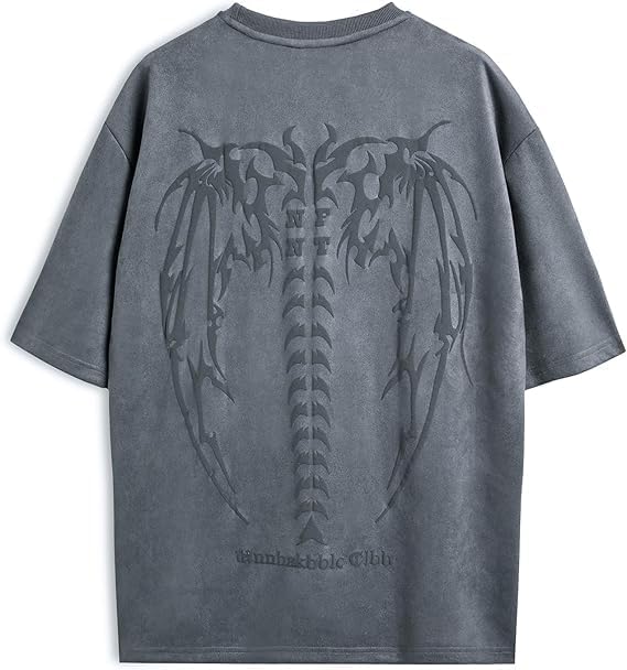 EMMIOL Oversized Graphic Tshirts for Men Y2k Vintage Tees Streetwear Baggy Cotton Shirts Casual Tops 2025 Grey 3XL