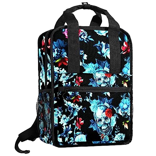 Sac à dos garçons motif crânes et fleurs 14 pouces avec dos rembourré