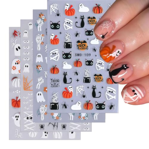 Rokahebi 4 Blatt Halloween Nail Stickers Set Nail