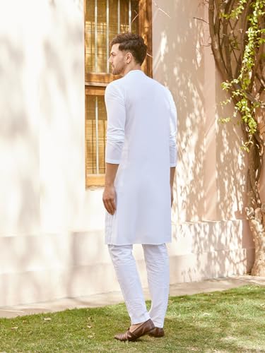 See Designs Men Full Sleeve White Cotton Pintex Design Thread Work Mandarin Collar Side Slit Kurta - Sd2Kt_2451Xl