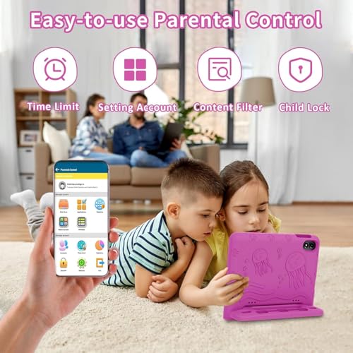 Image of Android 15 Kids Tablet 10.1 Inch, Octa-Core Processor, Case Included,Pink | Built-in parental controls; Google Kid Space installed; 2.4G /5G dual-band WiFi; 21GB RAM 64GB ROM; For Ages 2-12 Toddler