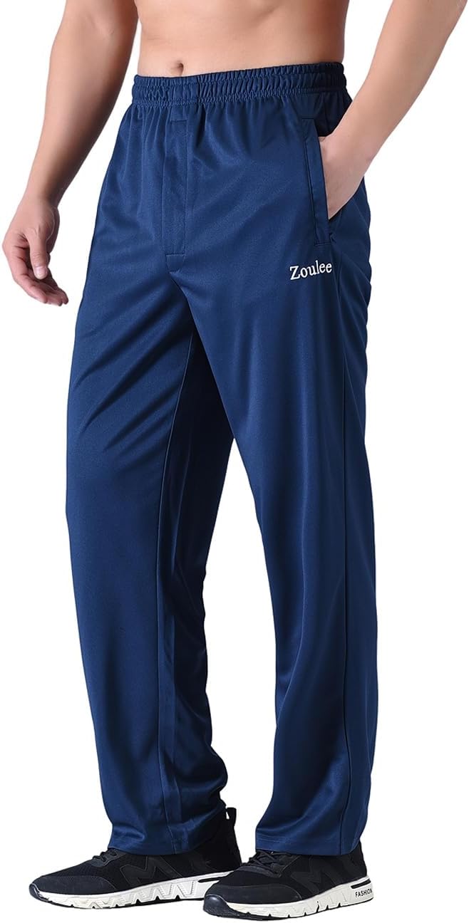 Zoulee Men's Warm-Up Open Hem Track Pants Lightweight Sweatpants with Zipper Fly - Image 3