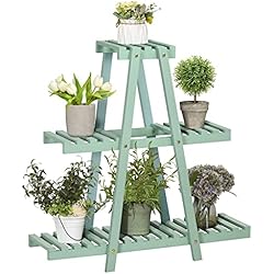 Estanterias Jardin Amazon Outsunny Soporte de Madera para Plantas Estantería para Flores de 3 Niveles Estantería Decorativa para Interiores Exteriores 76x26x76 cm Verde
