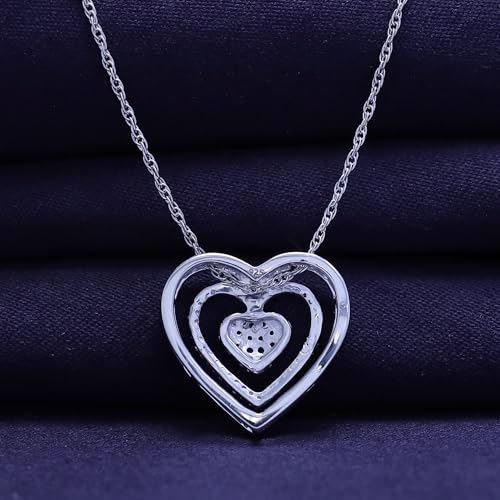 THE JEWEL ZONE Blue & White Natural Diamond Accent Double Frame Heart Pendant Necklace in 14K Gold Over Sterling Silver4