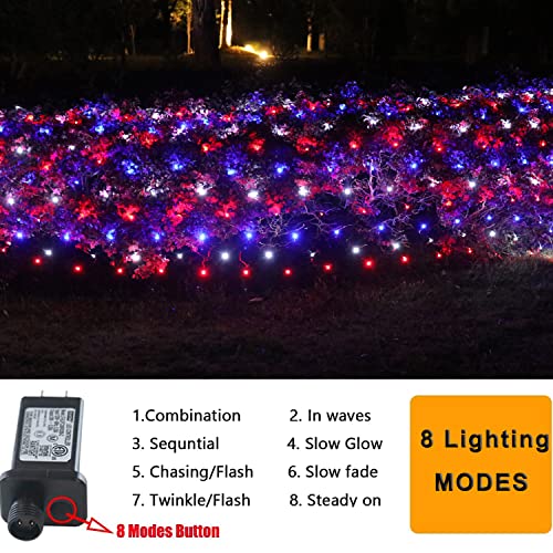 4Th Of July Decorations Net String Lights Outdoor Red White And Blue Lights Waterproof, 14.8Ft X 5Ft 300 Led Independence Day Net Lights 8Modes Patriotic Lights For Bushes Party Yard Garden Decor #TOP1