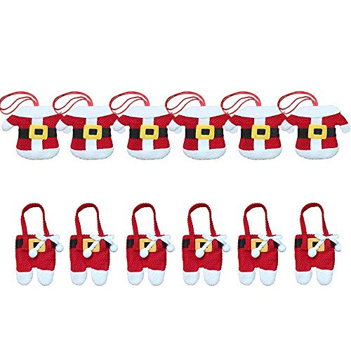CHBOP 12 Pièces (6 Manteaux + 6 Pantalons) Décorations de Table de Noël Porte-argenterie de Noël Costume de Père Noël Dîner Couverts de Couverts Cover