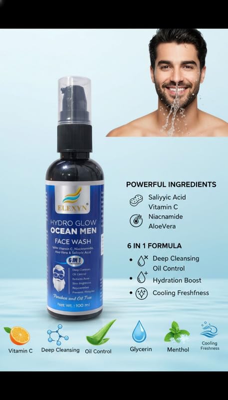 Image of ocean face wash for men with vitamin C & aloevera Fight Acne & Pimples Brighten Skin Clears Dirt Oil Control Refreshing Feel Multi Action Formula 300 ml