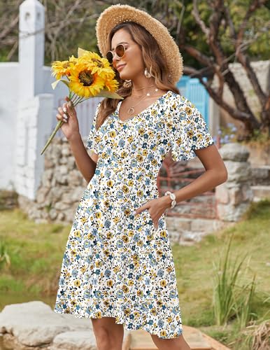 Image of Zeagoo Womens Summer Dress Casual Swing Sundresses Floral Ruffle Short Sleeve Wedding Guest Dress Beach Mini Dress 2026
