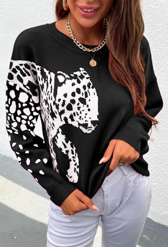 Image of Angashion Women's Sweaters Casual Floral Printed Patchwork Long Sleeves Knitted Pullover Cropped Sweater Tops