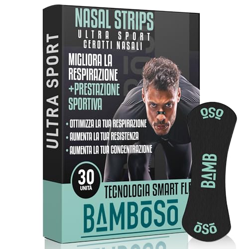 Bamboso 30 Strisce Nasale Sportive Nere | Migliora la respirazione durante lo sport | Allevia la congestione e aumenta le prestazioni fisiche | Ipoallergeniche e comode