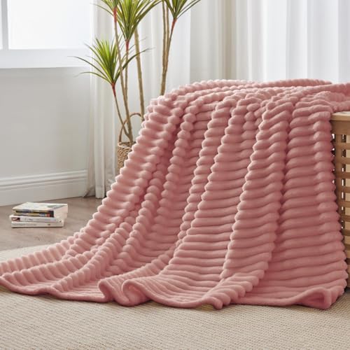 Image of BEDELITE Ribbed Fleece Throw Blanket for Couch, Dusty Pink, 50 inchx70 inch | Ultra-Soft Plush Fleece, Warm Yet Lightweight, Ribbed Texture, Home Decor, Machine Washable, Giftable, All-Season Use