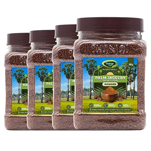 Image of Thanjai Natural Palm Sugar|Palm Jaggery Powder 100% Pure Natural and Unrefined Traditional Method Made (500g Jar X 4)