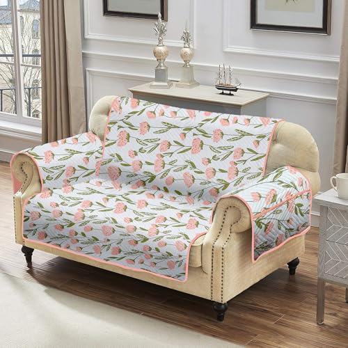 Image of Amazon Basics Printed Quilted Reversible Sofa Topper | 3 Seater | Dual-Tone Design | 170Cm X 175Cm | 325 GSM | Color - Green-Pink, Polyester Blend